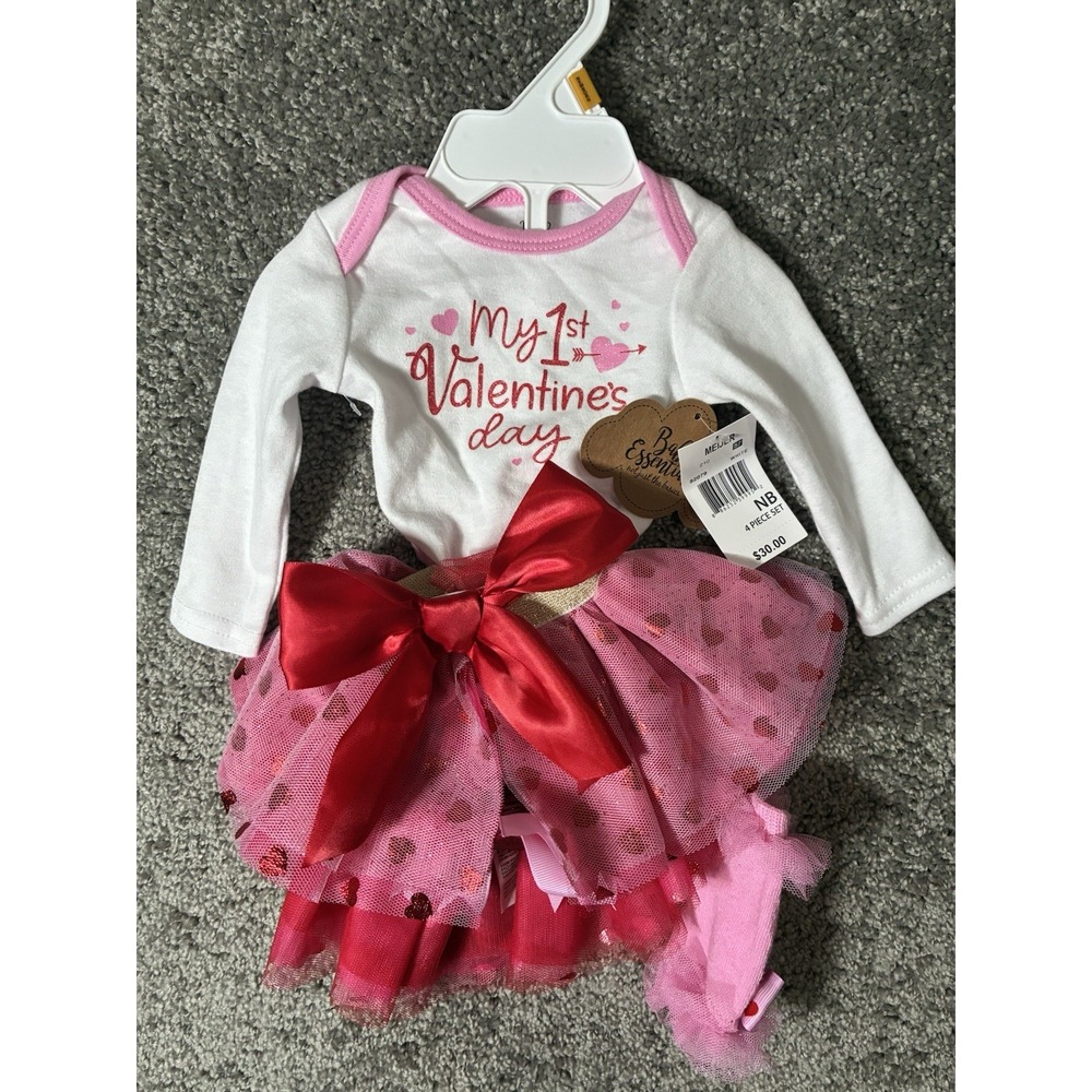 My 1st VALENTINE'S DAY Baby Essentials Newborn Girl 4-Piece Set Tutu Outfit New!